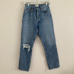 Agolde Riley Jeans Button Fly High Ride Distressed Classic Rigid Denim Crop 23